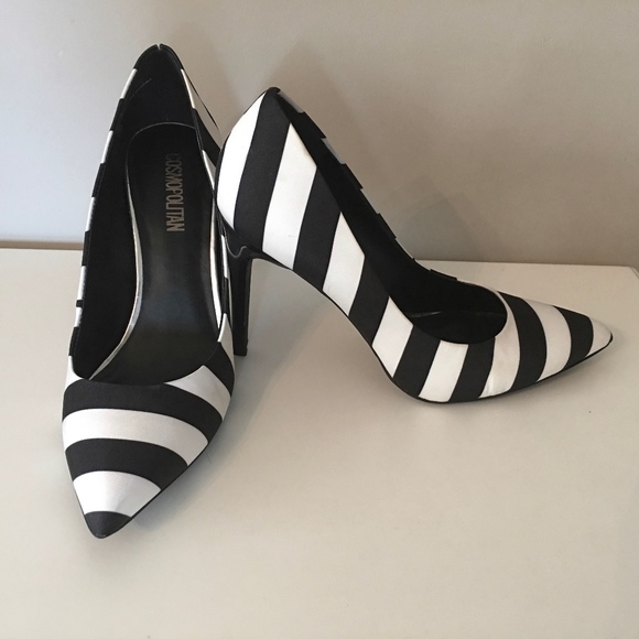 black and white striped shoes heels
